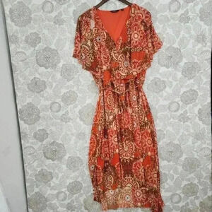 Mlle Gabrielle Womens Floral Maxi Dress 2X    V-Neck Short Sleeves Ruffle